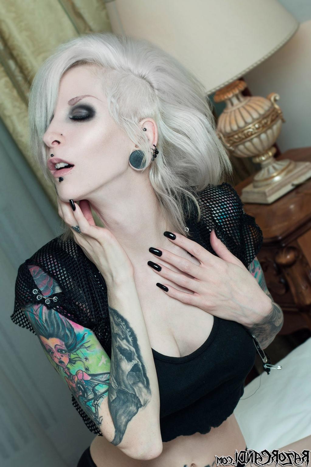 14P Porcelain Skin and Platinum Hair Goth Girl Razor Candi