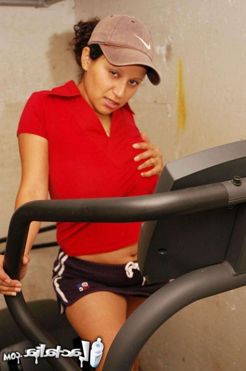15P Lactating latina gets distracted while working out