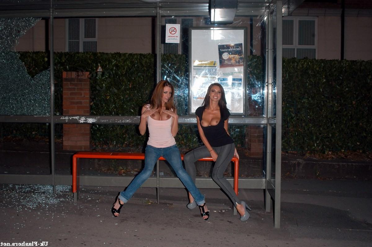 16P Busty Kirstena Dillon flashing nude in public with UK babe Patricia outdoors in 