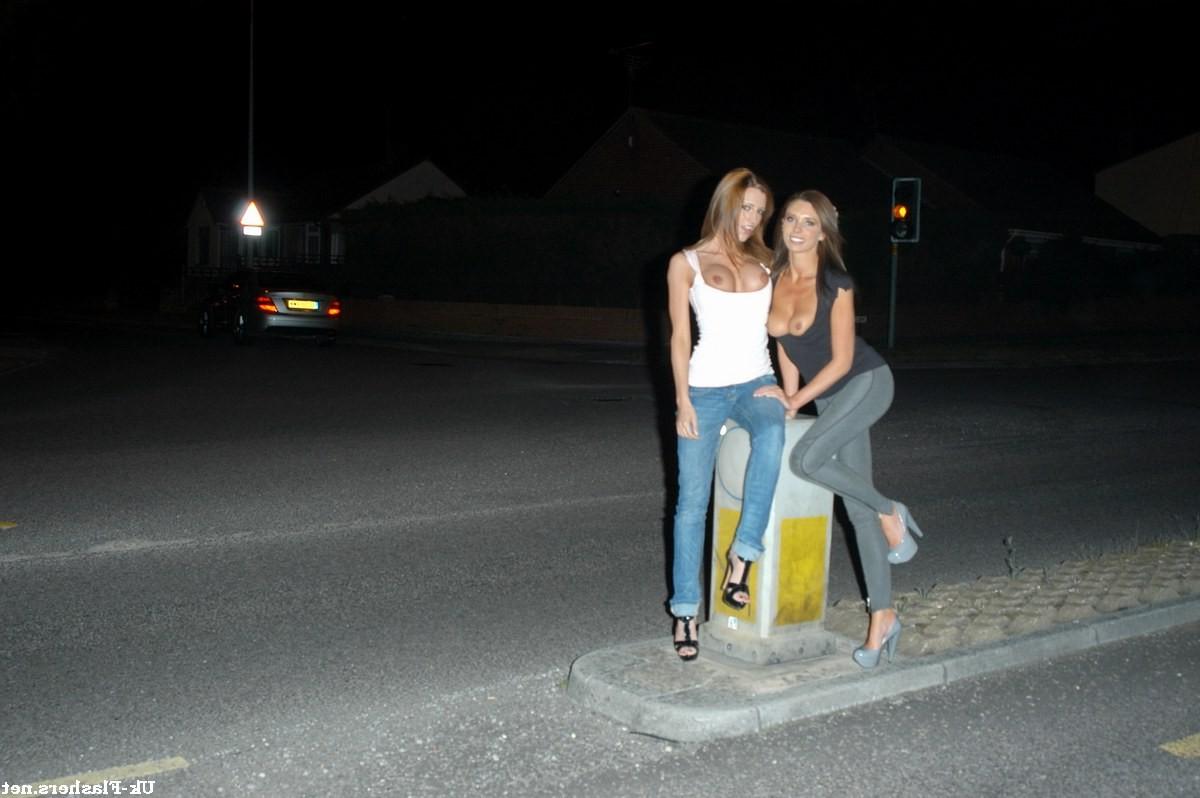 16P Busty Kirstena Dillon flashing nude in public with UK babe Patricia outdoors in 