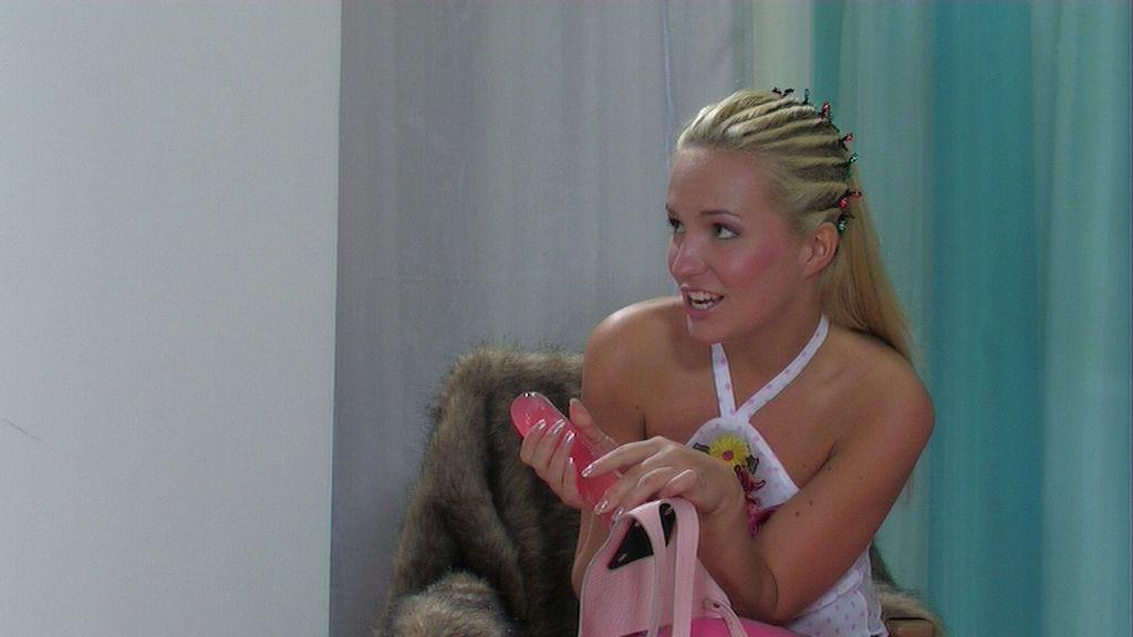 20P Tasty blondie seducing an unwilling mom into strap-on action in the kitchen