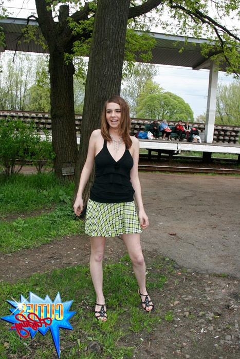 16P Cute shameless teen rubs her juicy pink in public