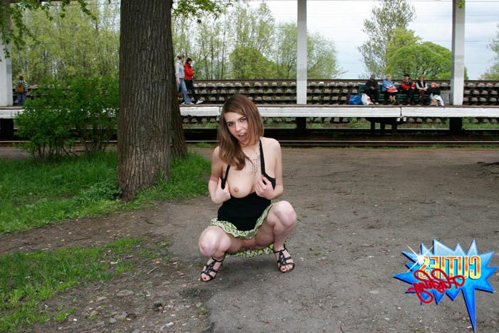 16P Cute shameless teen rubs her juicy pink in public