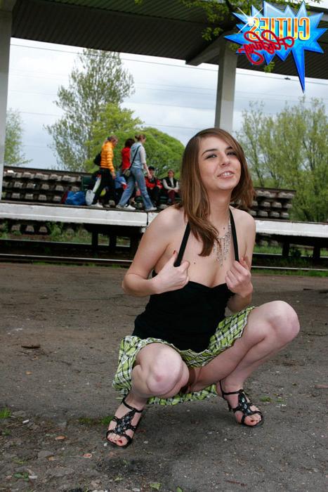 16P Cute shameless teen rubs her juicy pink in public