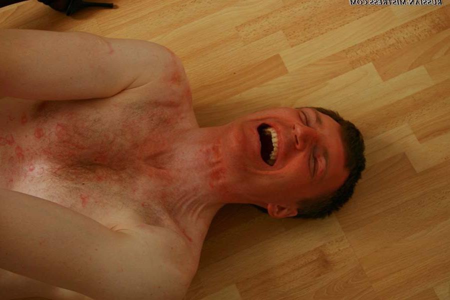 16P Submissive vanilla-skinned lad bends down letting his mistress test her new stra