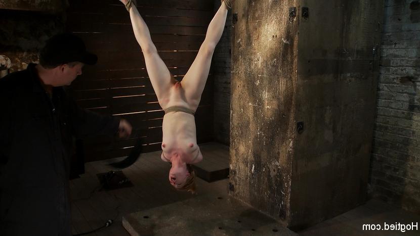 15P Redhead suspended by ankles with rope, face fucked Flogged until her skin is bri