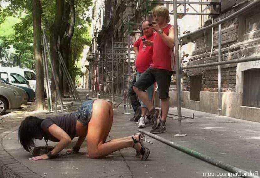 15P Hot brunette getting bondage and having sex on the street