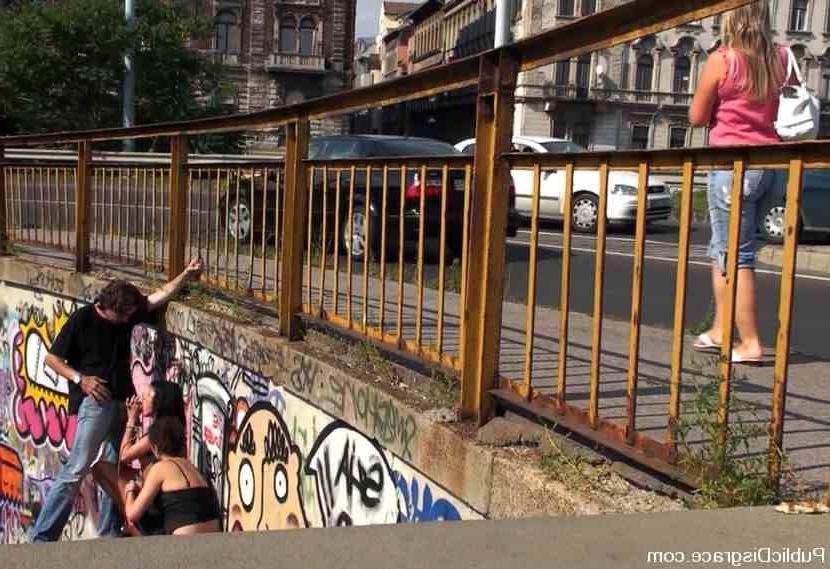 15P Hot brunette getting bondage and having sex on the street