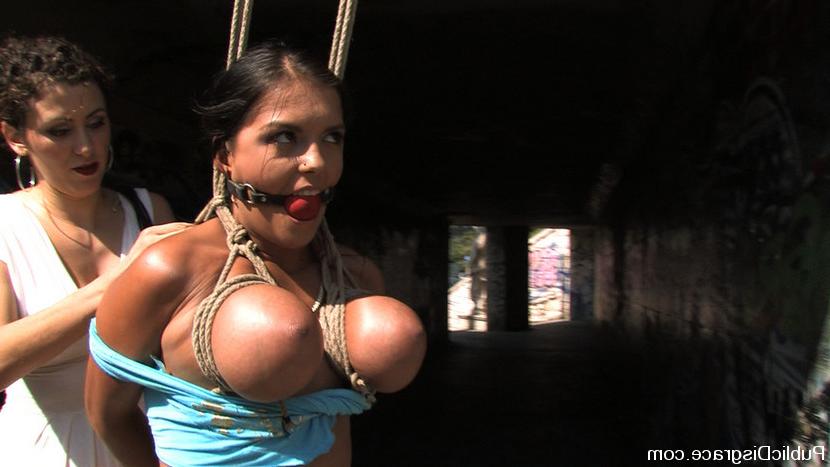 12P Girl with enormous natural tits gets tied up and fucked in public
