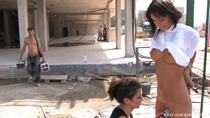 15P Lucy Belle forced to fuck and suck a big cock in public