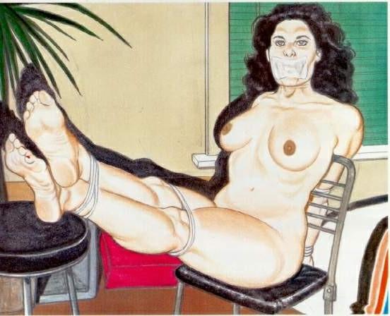 15P classic female foot fetish bondage art