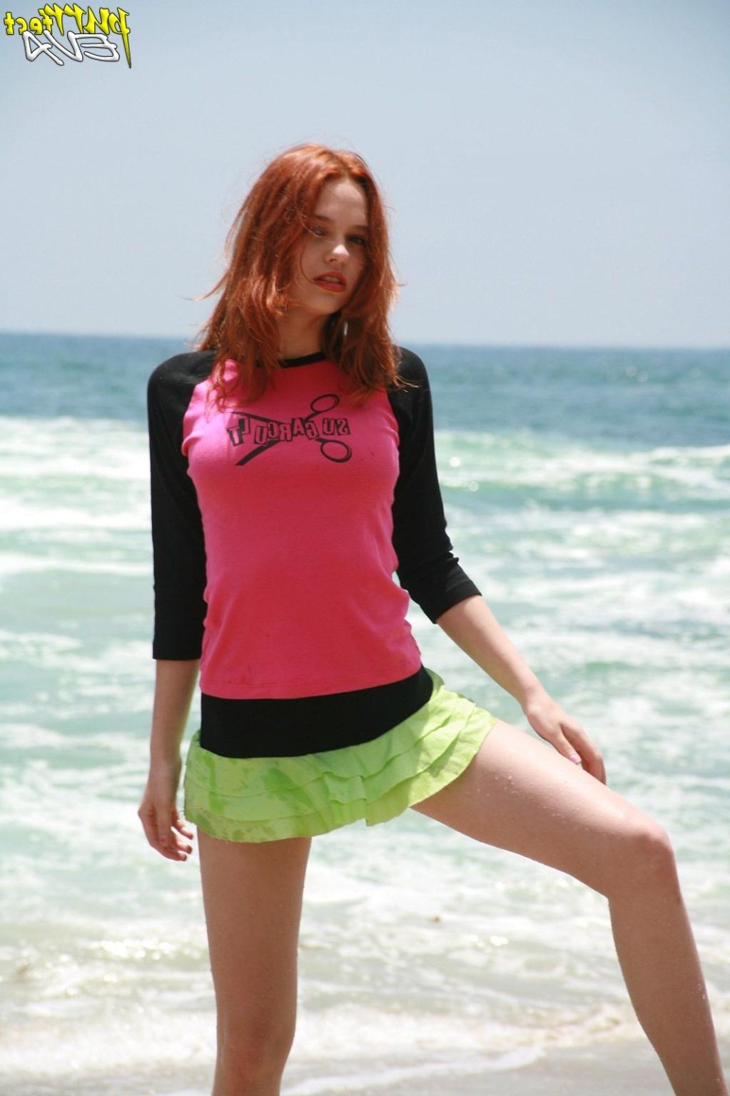 15P Redhead teen playing at the beach
