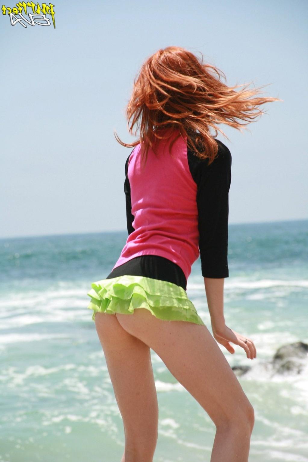 15P Redhead teen playing at the beach