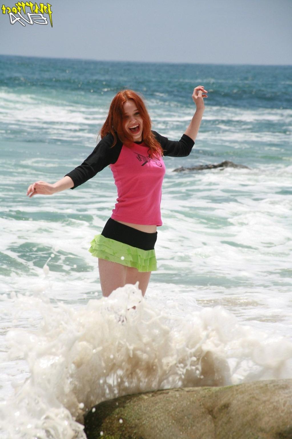 15P Redhead teen playing at the beach