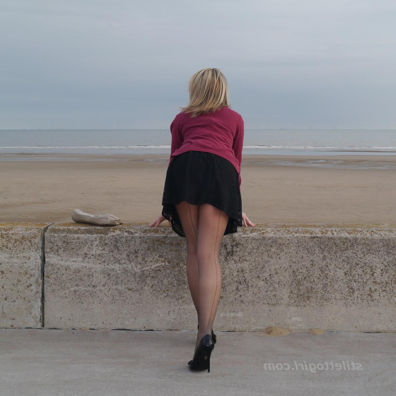 16P Gorgeous leggy blonde Naomi teases outdoors in a cute black summer dress sexy ny