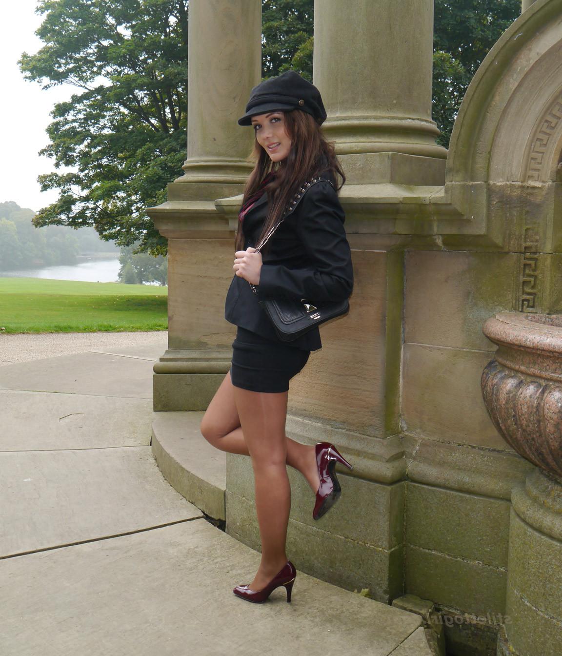 16P Stunning fetish babe shows off her amazing legs wearing a short skirt nylons and