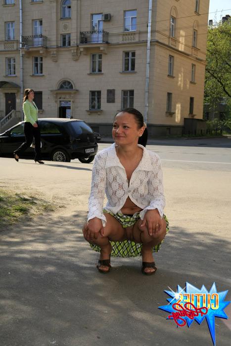 16P Petite tart flashes her massive melons in public