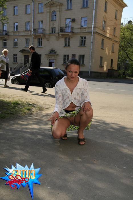 16P Petite tart flashes her massive melons in public