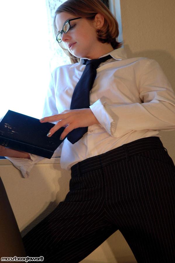 16P Hot nerdy teen reads the bible then tears her clothes off