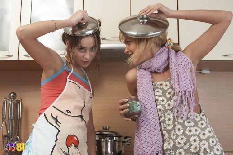 16P Two playful teens having some nasty fun in the kitchen