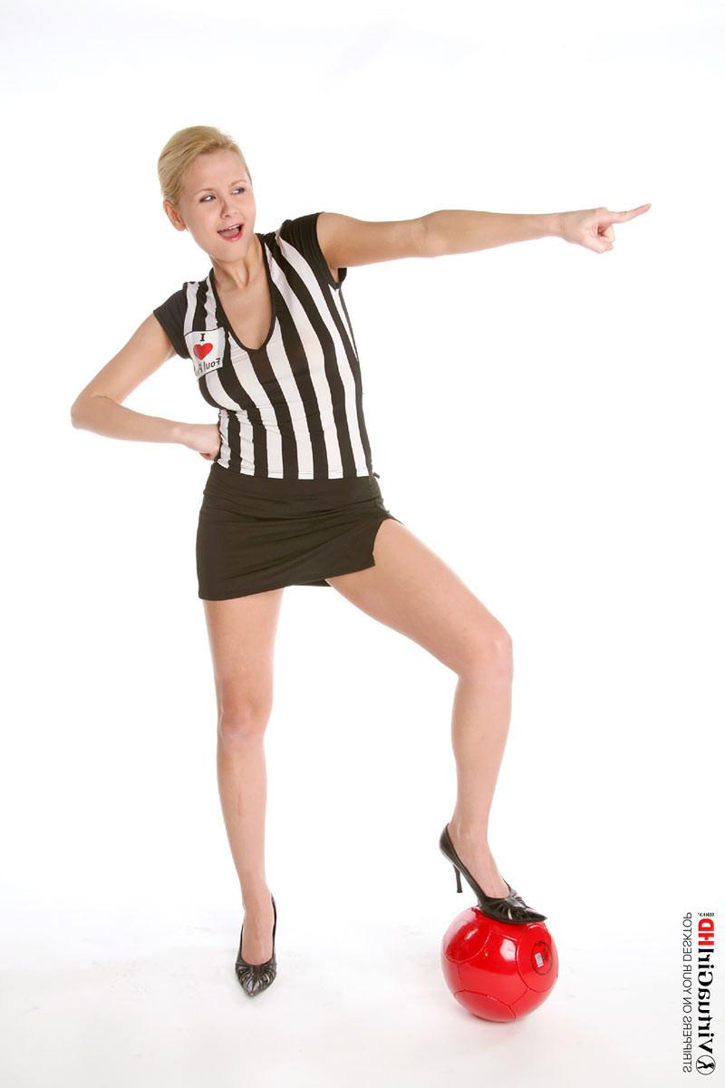16P Naughty blonde referee Lucianna getting naked