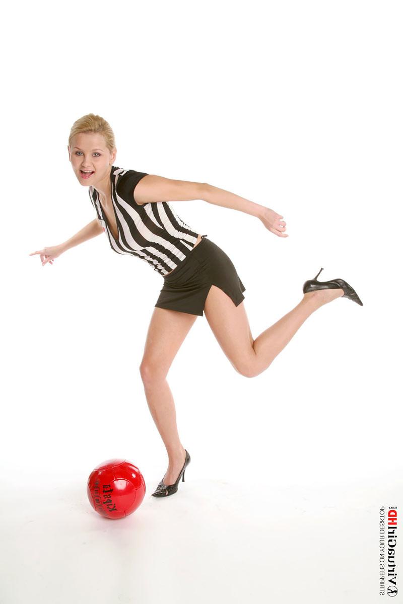 16P Naughty blonde referee Lucianna getting naked