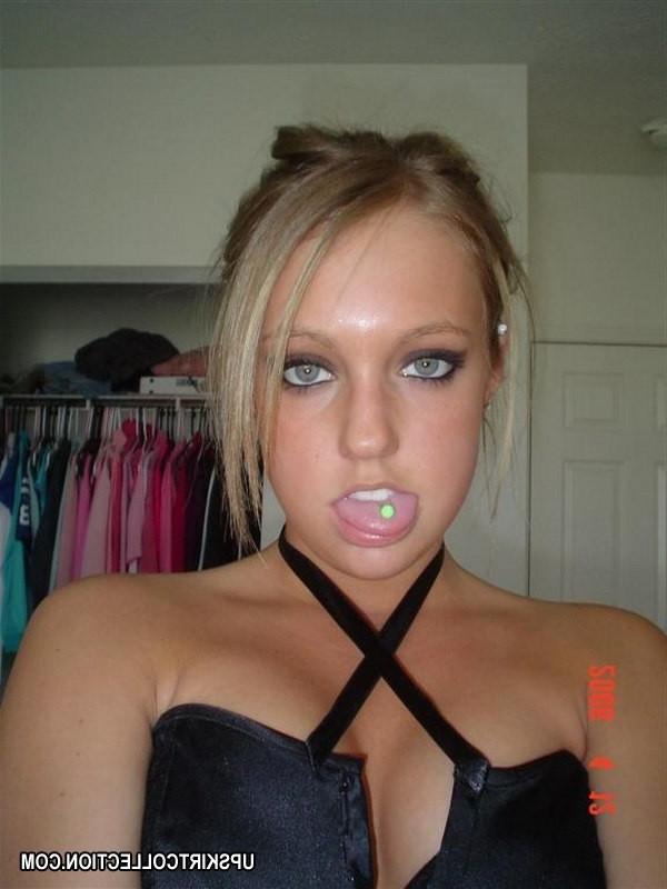 15P Four eyed blonde in high golfs and black lingerie poses