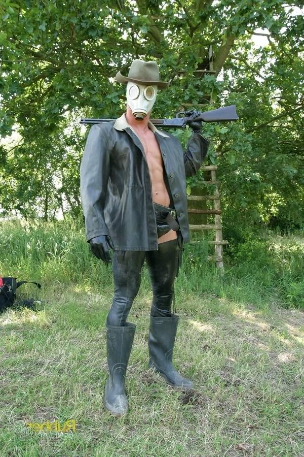 16P Kinky rubber slut getting fucked by a guy in gas mask outdoors
