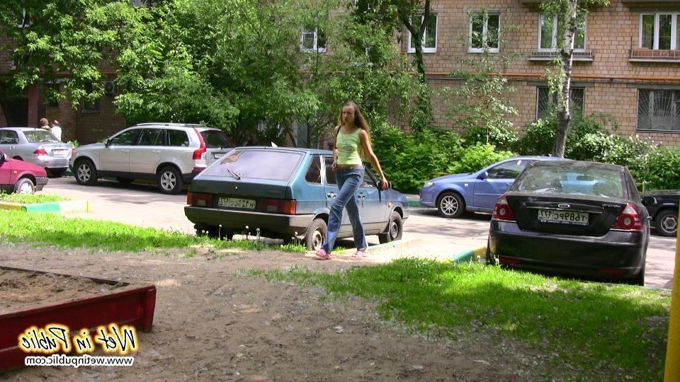 16P Cutie finds no better place to wet her pants than this quiet playground