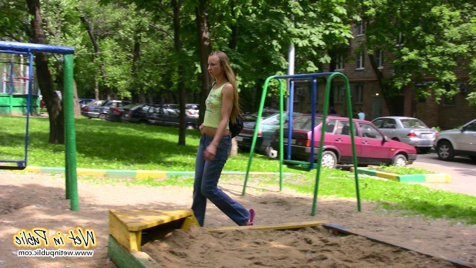 16P Cutie finds no better place to wet her pants than this quiet playground