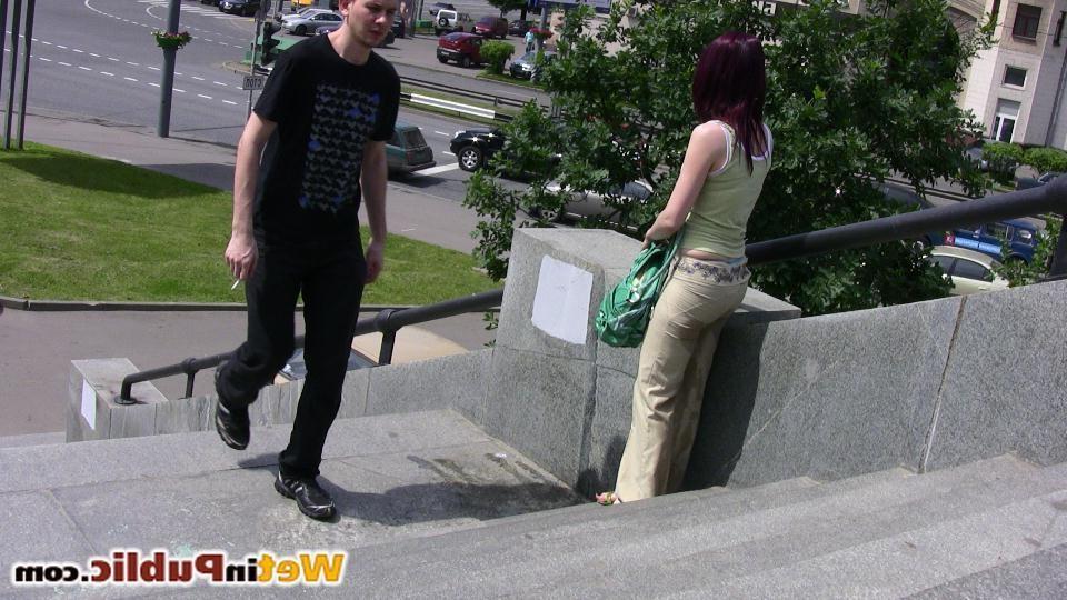 14P Passersby are shocked to see this redhead change after public wetting