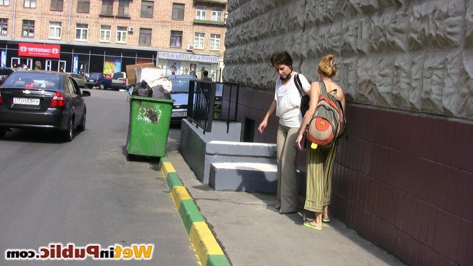 14P Two ladies wet their pants in another city and change on the street