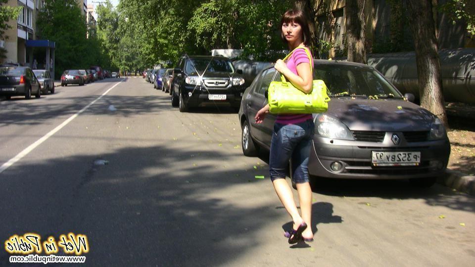 16P Hot chick has to change on the street after wetting her jeans breeches