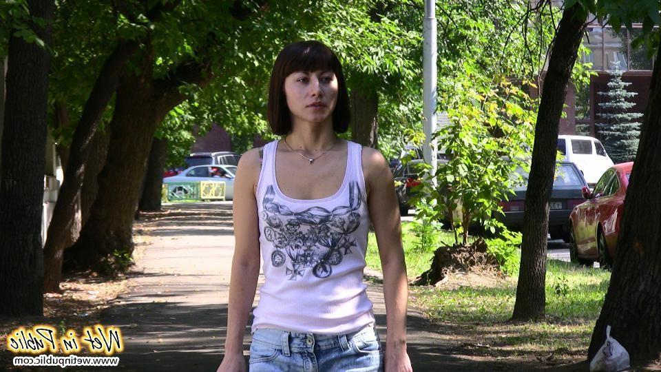 15P Moistened jean shorts and wet sexy legs of a slender unlucky cutey