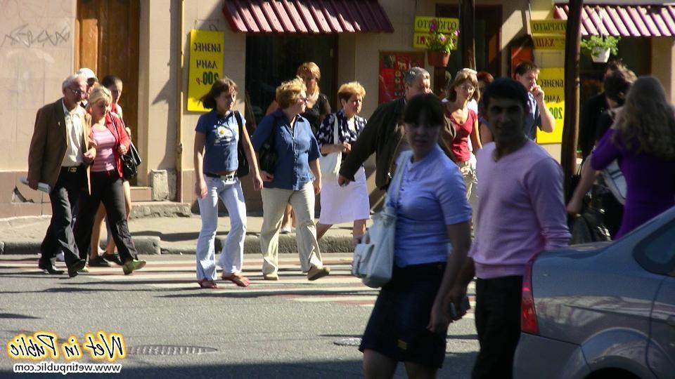 12P Light blue street jeans have been totally pissed by a nasty chickie