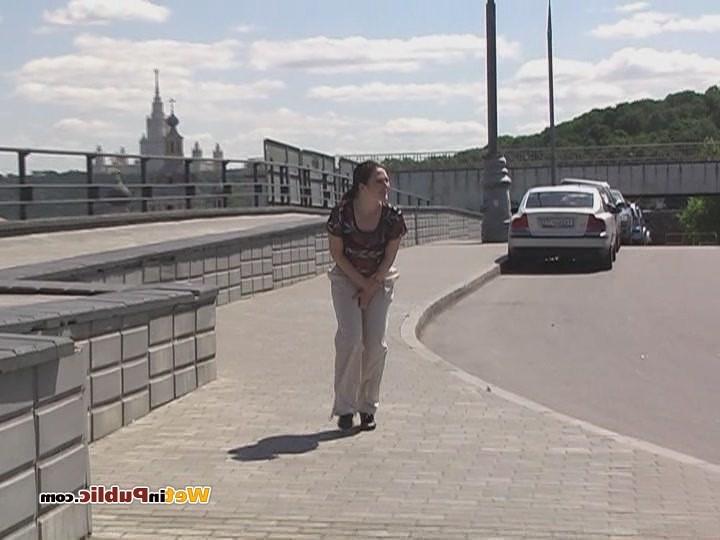 15P Confused chick in wet pants in searches of a place to hide her shame