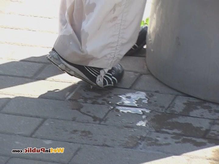 15P Confused chick in wet pants in searches of a place to hide her shame