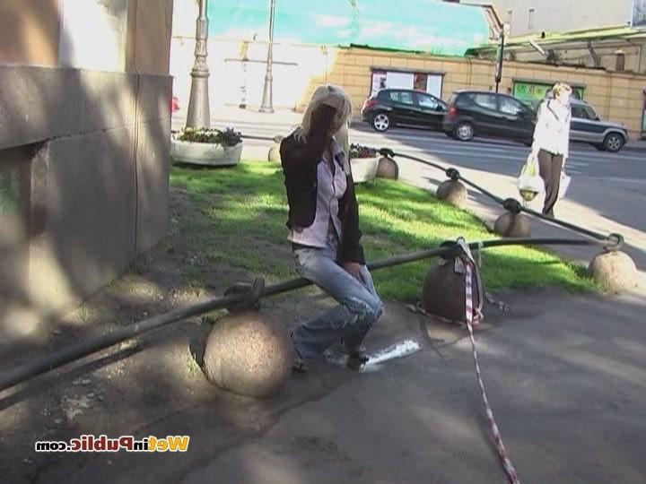 15P Girlie in jeans pissed herself in public as wanted to pee desperately