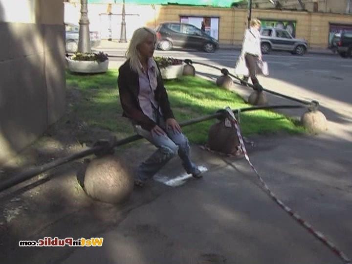 15P Girlie in jeans pissed herself in public as wanted to pee desperately