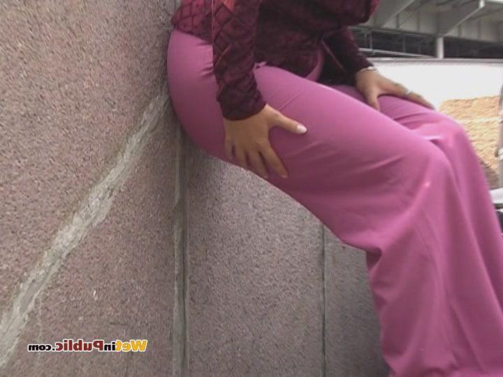 15P Embarrassed angel peeing in her amazing pants behind a car in public