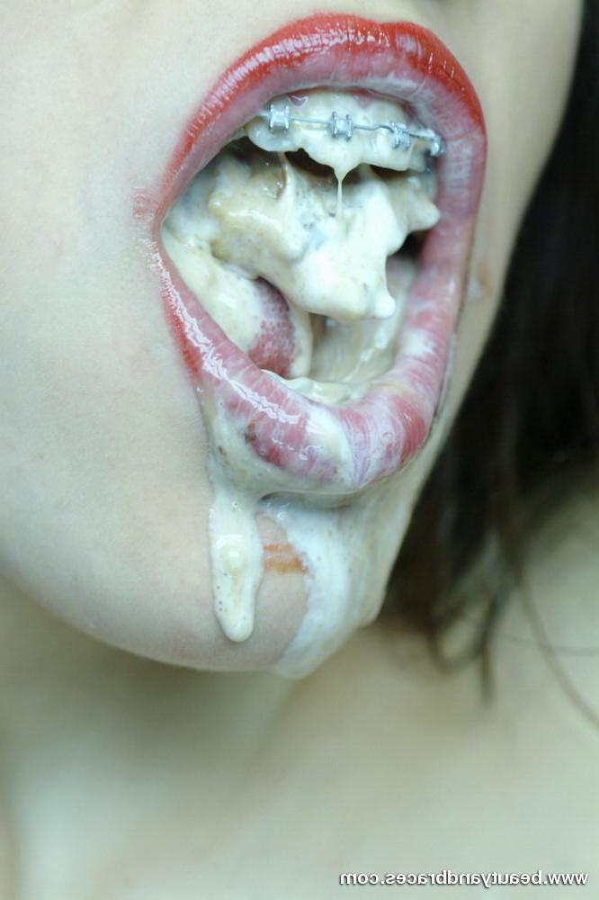 16P Brunette teen with braces gets messy with a popsicle