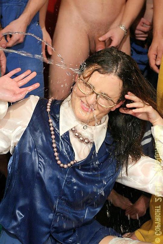 19P Spectacled babe gets bukkaked and peed on by rough workmen