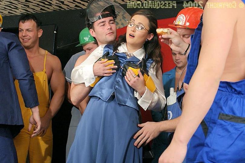 19P Spectacled babe gets bukkaked and peed on by rough workmen