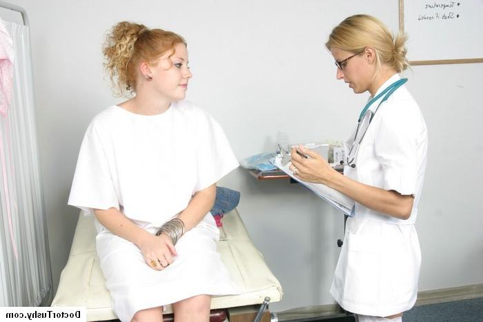 16P Medical fetish with busty natural redhead getting vaginal exam