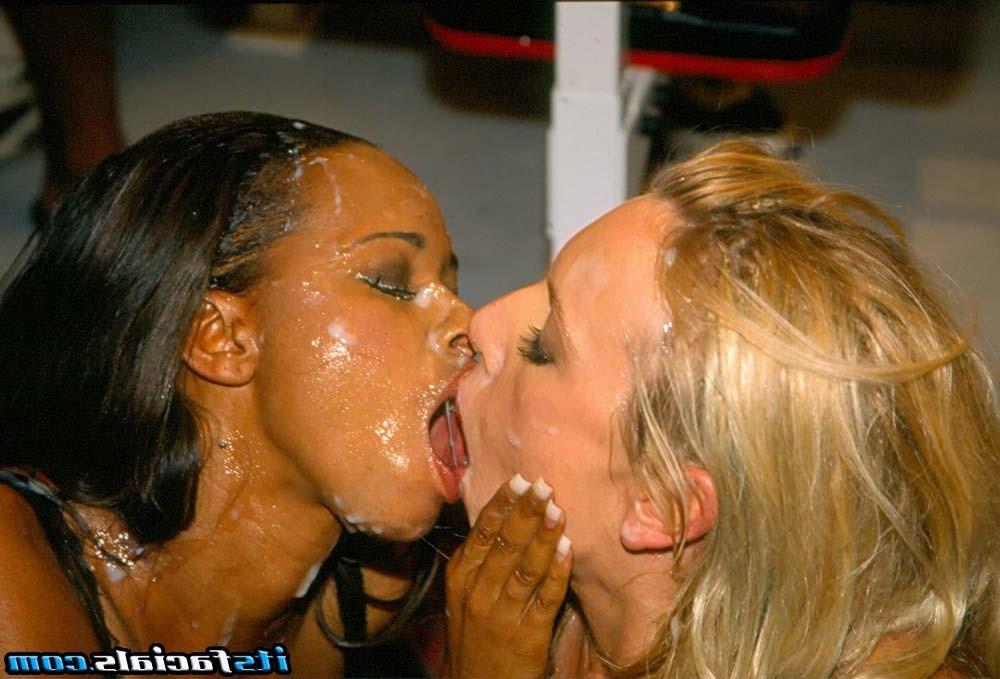 16P Black and white bukkake with two nasty sluts