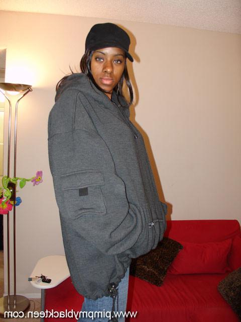 17P Sexy ebony teen dresses up in lingerie before riding a fat black cock