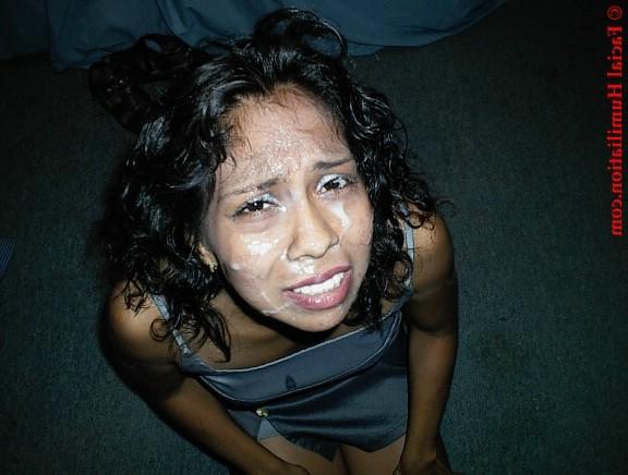16P black whore gets her face covered in white cream