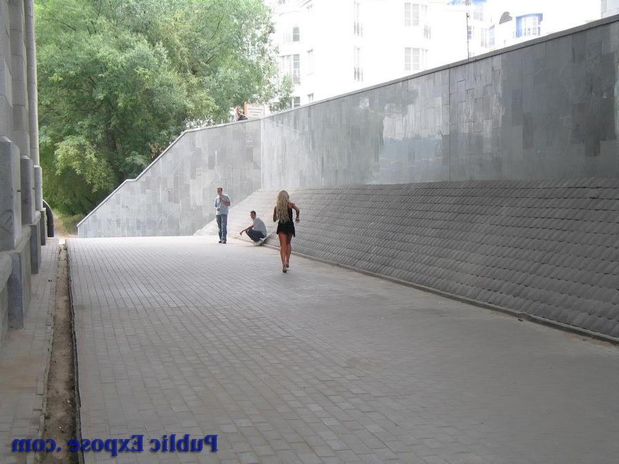 15P Tanned blonde girl takes off her dress in public