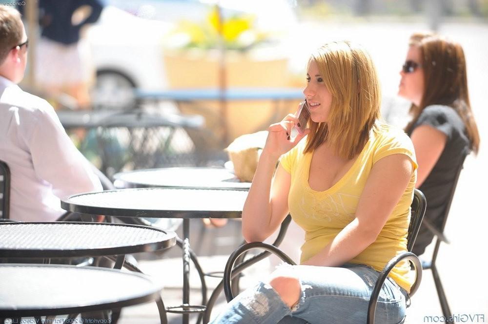 15P A blonde teen babe flashes her huge tits in public
