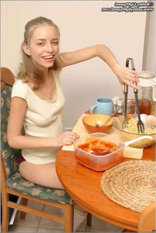 15P Ashley Lightspeed gets flirty at the kitchen table